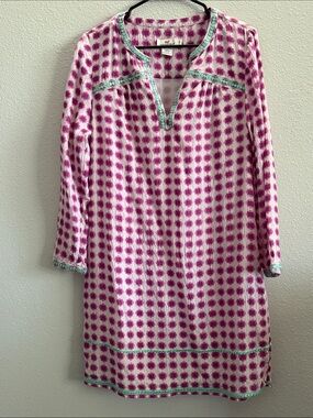 Vineyard Vines 100% Silk Pink Ikat Shift Tunic Dress Size 8